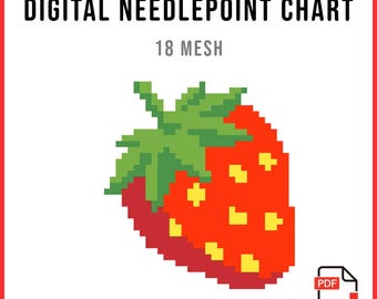 Strawberry Bag Tag Needlepoint Chart - Digital PDF Chart for Needlepoint and Cross Stitch - Instant Download