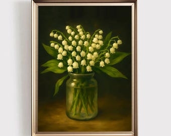 May Birth Flower Lily of the Valley Print - Spring Flowers Still Life Botanical Art - Instant Download
