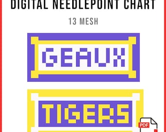Gráfico de bordado Geaux Tigers Bag Charms - Gráfico digital em PDF para bordado e ponto cruz - Download instantâneo