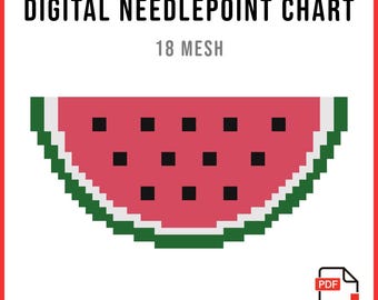 Watermelon Bag Tag Needlepoint Chart - Digital PDF Chart for Needlepoint and Cross Stitch - Instant Download