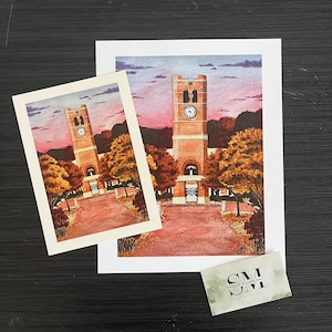 WCU Clocktower Watercolor Print, Western Carolina University Painting