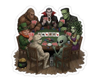 Mythical Poker Kiss-Cut Sticker | Halloween Horror Creature Poker Night