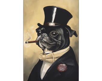 Dapper Pug Smoking Cigar Canvas