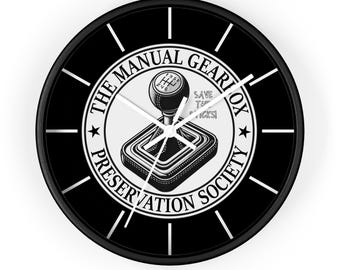 Manual Gearbox Preservation Society wall clock | vintage shifter emblem