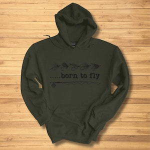 Fly Fishing Sweatshirt, Born To Fly Long-Sleeve Hoodie, Fly Fishing Shirt, Fishing Dad Gift