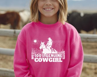 Cowgirl Shirt, 100% Genuine Cowgirl Youth Sweatshirt, Farm Kid Shirt