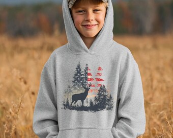 Youth Hooded Sweatshirt, USA Deer Youth Hoodie, Hunting Hoodies, Deer Hunting Shirt