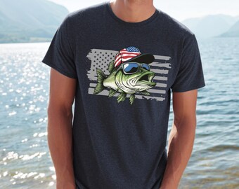 Fishing Shirt, Patriotic Bass T-Shirt, Funny Fishing Gift, Fishing Gifts, Bass Fishing Shirt