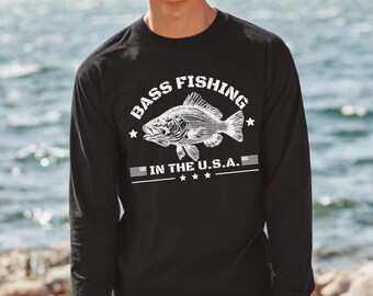 Fishing Tee, Bass Fishing in the USA Long Sleeve Tee, Fishing Shirt, Fishing Dad, Best Fishing Gifts