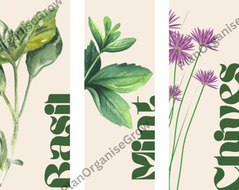 Set 7 Garden Herb Digital Downloadable bookmarks. Printables for garden, allotment and food lovers