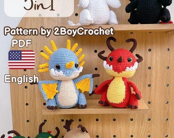 Crochet Dragon Pattern 5in1: Toothless, Light Fury & More (PDF)