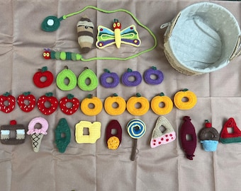 Crochet Hungry Caterpillar Kids Toy Set: Handmade Amigurumi Food Game