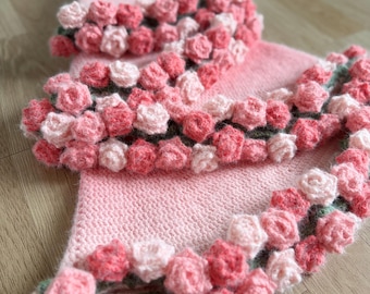 Personalized Ombre Rose Crochet Blanket Soft Yarn , Custom Embroidered Floral Throw