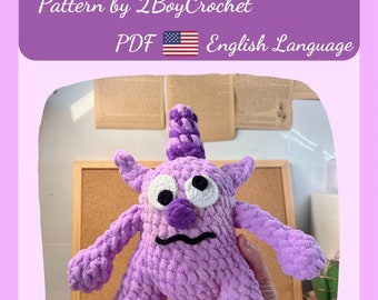 Crochet Purple Monster Pattern: Easy No-Sew Doll (PDF)
