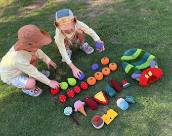 Crochet Hungry Caterpillar Toy Set PDF Pattern: No-Sew Beginner Friendly