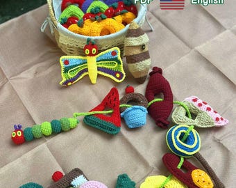 The Very Hungry Caterpillar Crochet Pattern : Low Sew Amigurumi Food Game (Digital Download)