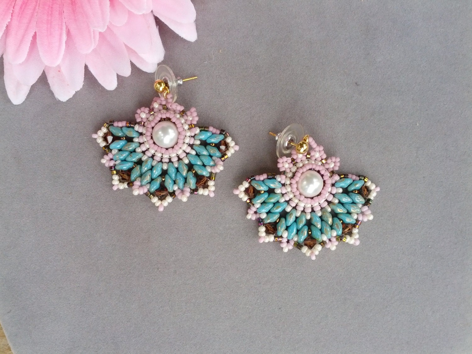 Art Deco Beadwork Earrings Beadwork Fan Earrings Super Duo - Etsy