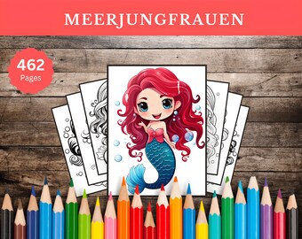 462 mermaid coloring pages | Mermaid coloring book for children | Mermaid coloring page | Mermaid coloring pages | Digital download