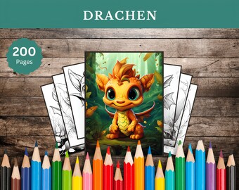 200 dragon coloring pages | Dragon coloring book for children | Dragon coloring page | Dragon coloring pages | Digital download