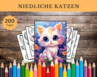 200 Cute Cats Coloring Pages | Cats Coloring Book for Kids | Cat Coloring Pages | Cute Cats Coloring Pages | Digital Download