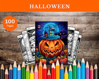 100 Halloween coloring pages | Halloween coloring book for children | Halloween coloring page | Halloween coloring pages | Digital download