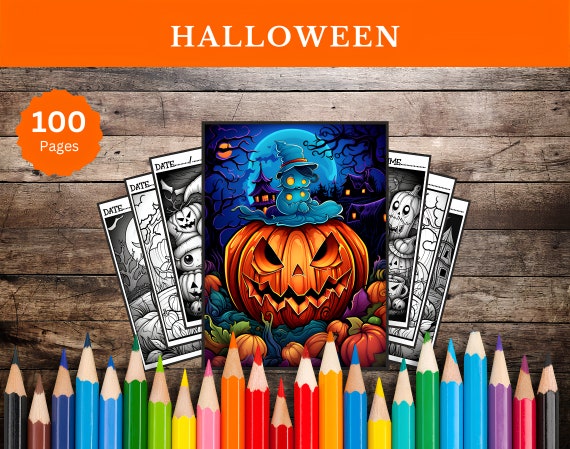 100 Halloween Ausmalbilder | Halloween Malbuch für Kinder | Ausmalvorlage Halloween | Halloween Malvorlagen | Digitaler Download