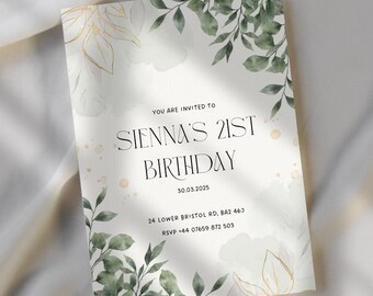 Botanische Geburtstagseinladung | Grüne Blumenparty einladen | Digital & Druckbar