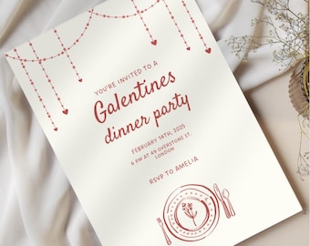 Bearbeitbare Einladung zum Abendessen | Digitale Valentinstag Party einladen | Sofortdownload | Druckbare & anpassbare Canva Vorlage