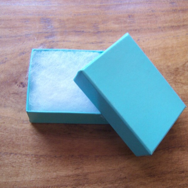 100 Pack of 2.5X1.5X1 Inch Size Teal Cotton Filled Jewelry Retail Merchandise Boxes