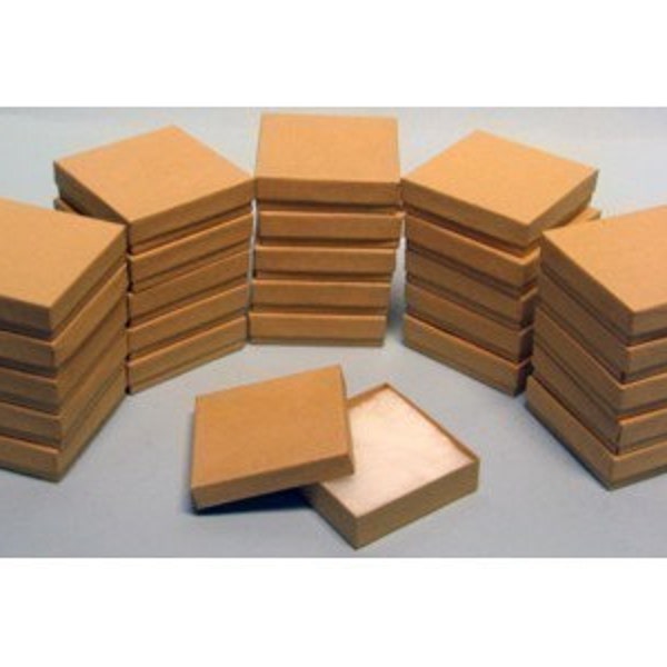 100 Pack Kraft 3.5 X 3.5 X 1 Inch  Size Cotton Filled Jewelry Presentation Gift Boxes