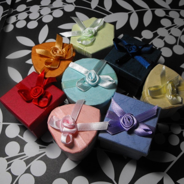 10 Pc Ribbon Rose Topped Matte Finish Multiple Color Paper Gift Jewelry Presentation Boxes