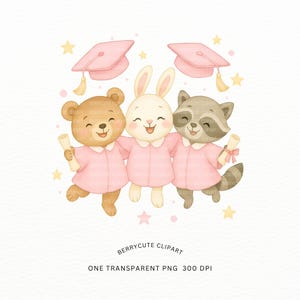 Graduation Animals Clipart, Class of 2025 PNG, Kindergarten Graduation Art, School Clipart, Woodland Creatures, Sublimation Design for Kids