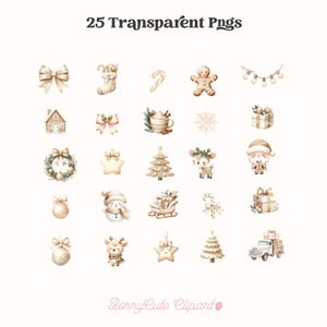 Watercolor Neutral Christmas Clipart, Boho Christmas Clipart, Watercolor Christmas Wreath, Neutral Tones, Hygge Clipart, Neutral Clipart