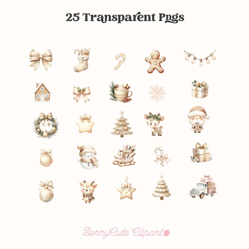 Watercolor Neutral Christmas Clipart, Boho Christmas Clipart, Watercolor Christmas Wreath, Neutral Tones, Hygge Clipart, Neutral Clipart