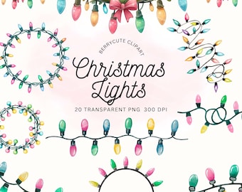 Aquarel kerstverlichting clipart, schattige lichtslingers png, vakantieverlichting clipart, feestelijke png-afbeeldingen, decor vakantie, kerst clipart