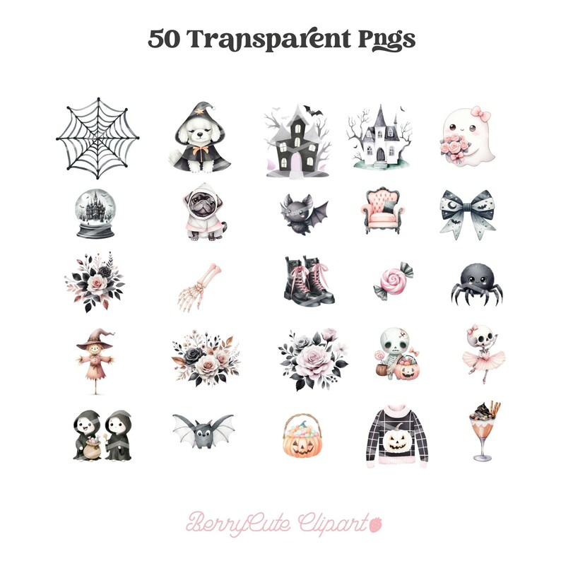 Cute Halloween Clipart Bundle, Cute Halloween Monsters Clipart, Cute Witch Clipart, Cute Ghost Clipart, Kids Halloween Clipart, Black Cat