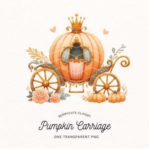 Watercolor Pumpkin Carriage Clipart, Enchanted Fairytale Coach Clipart, Pumpkin Clipart, Autumn Clipart, Fall Princess, Sublimation Design