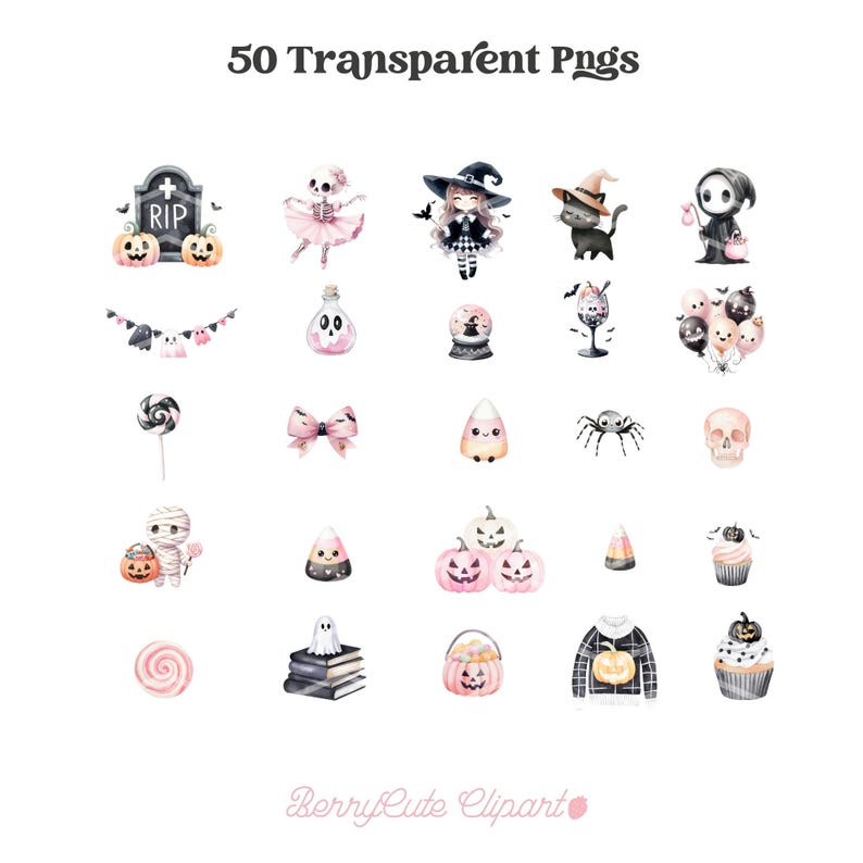 Cute Halloween Clipart Bundle, Cute Halloween Monsters Clipart, Cute Witch Clipart, Cute Ghost Clipart, Kids Halloween Clipart, Black Cat