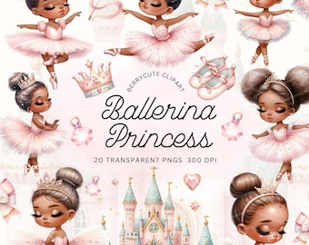 Black Ballerina Clipart Pack, Black Girl Clipart, Princess Ballerina Clipart, Afro Princess Clipart, Little Ballerina Clipart, Ballerina Png
