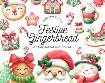Christmas Gingerbread Clipart Pack, Festive Christmas Clipart, Christmas Cookie Clipart, Gingerbread House Clipart, Cute Christmas Clipart