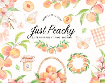 Peach Clipart Pack, Invitation Graphics, Watercolor Peach, Peach Fruit Png, Picnic Clipart, Summer Fruit Clipart, Cottagecore Peach, FSTE