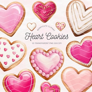 Valentine's Day Cookie Clipart Pack, Heart Cookie Clipart, Valentine Sweets PNG, Pink Hearts, Valentine Invitation, Pink Valentine PNG