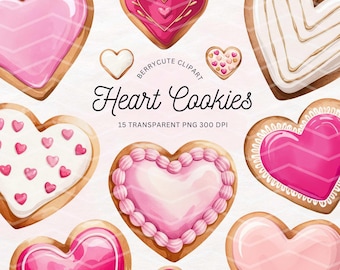 Valentine's Day Cookie Clipart Pack, Heart Cookie Clipart, Valentine Sweets PNG, Pink Hearts, Valentine Invitation, Pink Valentine PNG