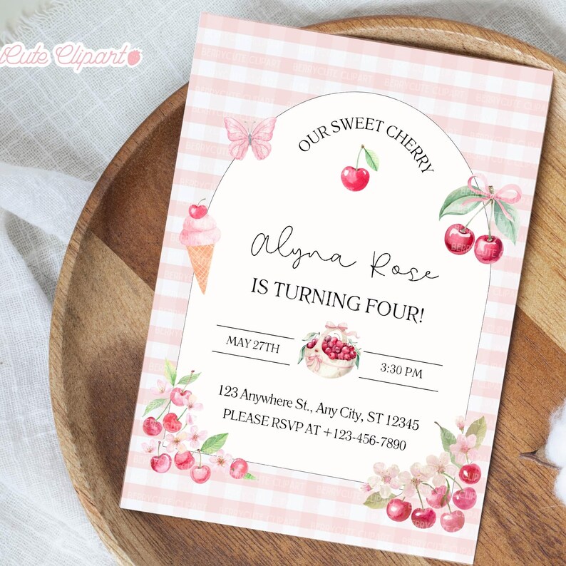 Cherry Clipart Pack, Berry First Png, Invitation Graphics, Watercolor Cherry, Cherry Fruit Png, Cherry Coquette Png, Summer Fruit Clipart