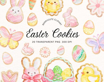 Easter Cookie Clipart Pack, Bunny Cookie Clipart, Easter Clipart, Spring Clipart, Kids Easter PNG, Easter Baby Shower, Easter Invitation Png