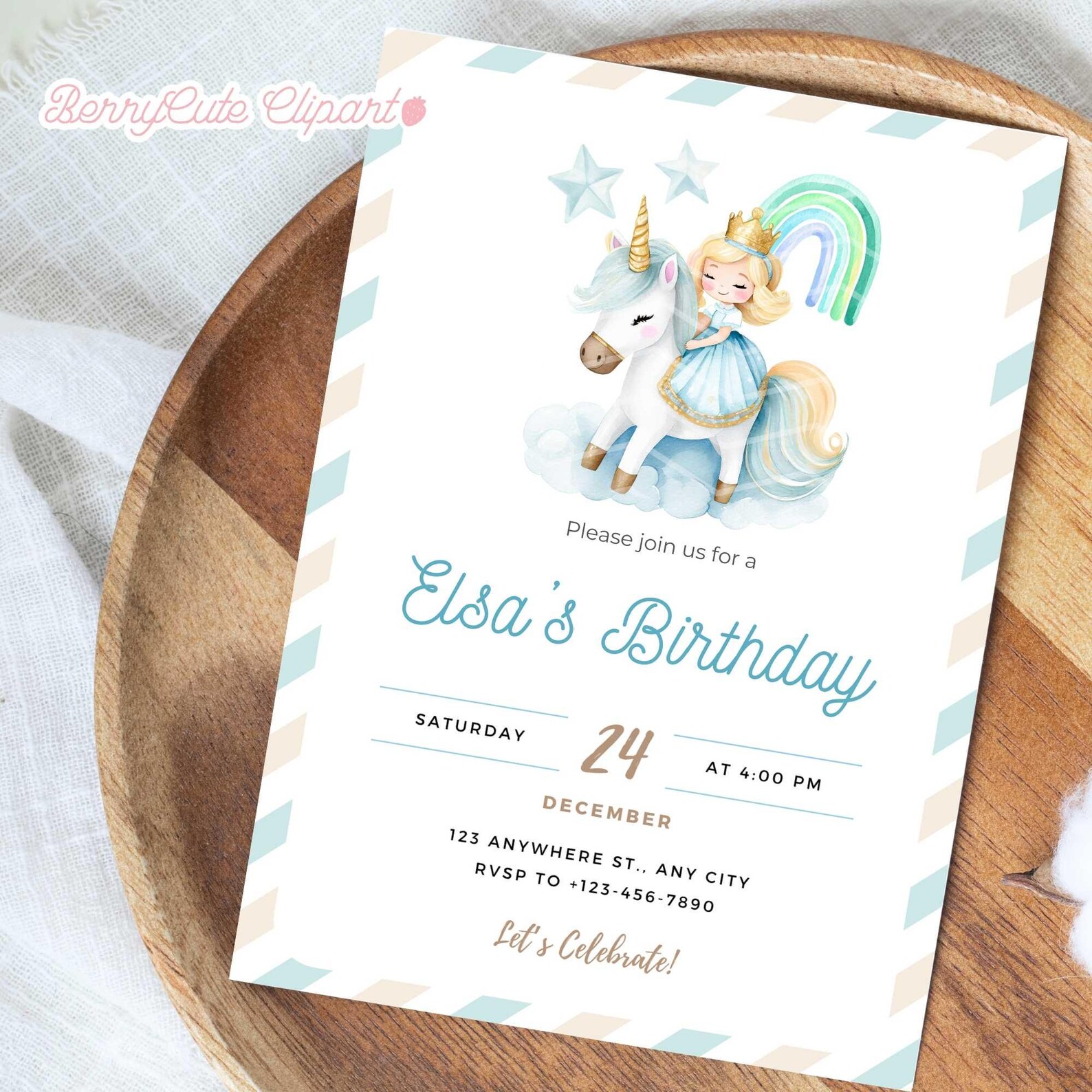 Princess Unicorn Clipart Pack, Blue Princess Clipart, Cute Unicorn ...