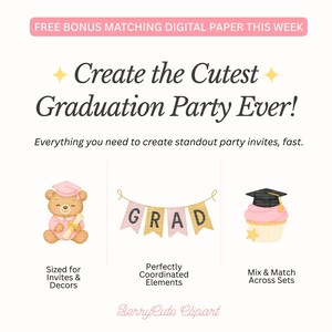 Graduation Animals Clipart, Class of 2025 PNG, Kindergarten Graduation Art, Graduation Teddy Bear, Graduation Party Clipart, Pink Graduation