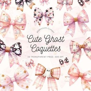 Cute Ghost Coquette Clipart Pack, Halloween Coquette PNG, Ghost Bow Clipart, Cute Ghost Clipart, Spooky Clipart, Cute Halloween Clipart