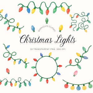 Watercolor Christmas Lights Clipart, Holiday Lights Clipart, Cute String Lights PNG, Festive Graphics, Holiday Decor, Christmas Clipart