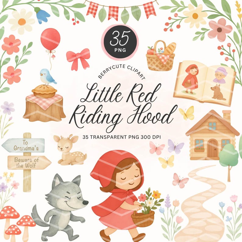 Little Red Riding Hood Clipart Set, Fairy Tale Clipart, Woodland ...